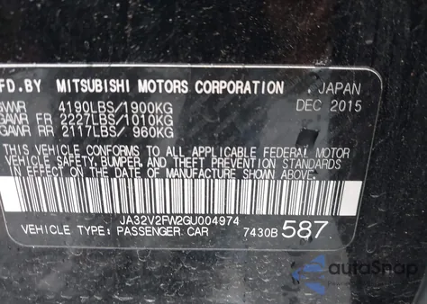 2016 Mitsubishi Lancer Es z USA, uszkodzony, nr VIN JA32V2FW2GU004974